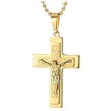 KnSam Unisex Placcato in Oro Ciondolo Collane Croce Gesù Crocifisso Preghiera Catena con Cuban link Oro Cristallo … 