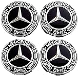 4 Tappi Coprimozzo Logo Mercedes Benz da 75mm Foglia di Alloro Nero per Borchie Cerchi Lega Classe A B C E CLA CLK Valvola Coprivalvola per Pneumatici in Omaggio