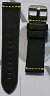 Cinturino 24 mm. NUOVO di qualità cuoio tranciato nero e fibbia acciaio 22mm.