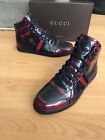 Gucci 283533 Mens Burgundy Leather High Top Sneaker Trainer Uk8.5, Red Black Web