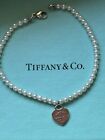 Bracciale Tiffany e co Beads 4mm Perle Bianche Cuore Argento