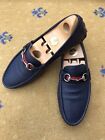 Gucci Loafers Leather Shoes Horsebit Blue Web Red Driver US 9 UK 8.5 EU 42.5
