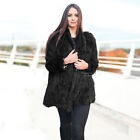 Knit Rabbit Fur Fashion Coat, Real Fur Coat, Winter Fur Coat  - Black