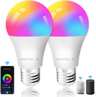 ANTELA Smart Bulb E27 Alexa WiFi Light Bulbs, 9W LED Screw A60 2PC