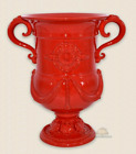 Vaso in ceramica di Caltagirone artistica manici piede da terra o tavolo Rosso
