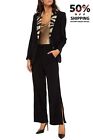 RRP€315 JUST CAVALLI Crepe Trousers IT44 US8 UK12 L Black Slit Leg Made in Italy