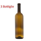 Bottiglia Bordolese in Vetro 3 Pezzi Marrone scuro per Vino Acqua Liquori 75 Cl.