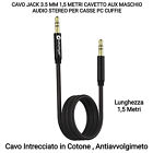CAVO JACK 3.5 MM 1,5 METRI CAVETTO AUX MASCHIO AUDIO STEREO PER CASSE PC CUFFIE