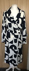 Vera Moda Long Sleeve Wrap Midi Dress Size S Collar Off White & Black Abstract