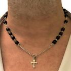 Collana rosario con croce in acciaio inox da uomo catenina girocollo surf 50 cm