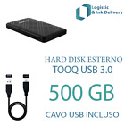 HDD HARD DISK ESTERNO 500 GB 2,5" USB 3.0 TOOQ PER VIDEO MUSICA FOTO DATI