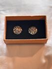 Iris Rainbow Glass Earrings Vintage Clip on Cluster Round Silver Tone