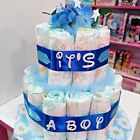 Torta di pannolini 2 piani rosa/azzurro x Nascita ,Battesimo, Primo Compleanno