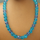 Collana blu vintage con perle di cristallo di vetro sfaccettate di grandi...