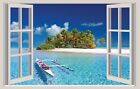 WALL STICKERS ADESIVI MURALI Spiaggia Polinesia Polynesia Trompe L oeil finestra