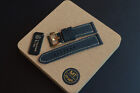 24 mm Cinturino pelle e jeans nero MTstraps Handmade Italy Watch Strap Band