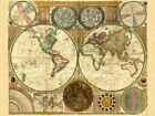 Quadro Mappa Emisfero Mondo 1794 Cartina Geografica Stampa su Mdf Tela Swarovski