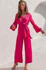 Tuta intera donna jumpsuit rosa elegante pantaloni ampli palazzo 11362