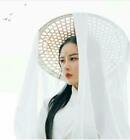 Cinese Handmade Antico Heroes  Bamboo Cappello Con Elegante Bianco Velo