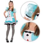 Alice IN Wonderland Costume Regina Cuori Cappellaio Matto Blu Grembiulino Bn