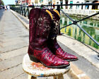 Stivali pelle coccodrillo texani cowboy boots burgundy vintage Rudel made mexico