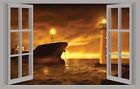 WALL STICKERS ADESIVI MURALI Faro Barca mare Trompe L oeil finestra vista