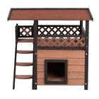 Cuccia in legno per gatti o cane piccoli da esterno con terrazza coperta e scala