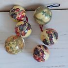 Christmas Tree Baubles X6 Paper Mache Hanging Ornaments Decoration Retro Style