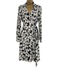 Diane Von Furstenberg DVF Jeanne Two Black Cream Silk Wrap Dress Size 8 UK 12