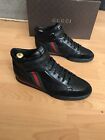 gucci black Leather mens High Top Lace Up Web Trainers uk 8.5, Made In  in Italy