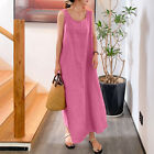 Langes Damenkleid Strandmode Einfarbig Baumwolle Leinen Locker Reine Farbe ┛