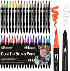 Brush Pen Lettering 36 Colori Pennarelli Doppia Punta Fine 0,4 Mm E 1-2Mm