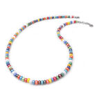Collana da uomo con perline colorate girocollo perle in vetro acciaio regolabile