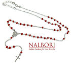 rosario argento 925 collana Y croce madonna cristallo rosso 50+5 girocollo grani