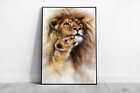 Lion And Lion Cub Airbrush Painting Watercolour Style Wall Art Print on Paper