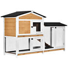 PawHut 2-Tier Wooden Rabbit Hutch Guinea Pig House Pet Cage Outdoor w/ Tray Ramp