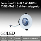 Faro faretto LED incasso orientabile 5W 220V driver integrato