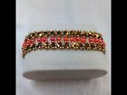 Elegant Metallic Gold Iris Half Tila Beads with Red Rounds Beaded Bracelet
