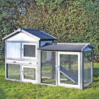 Rabbit Hutch Guinea Pig House with Run Large 2 Tier Outdoor Cage grey white