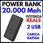 POWER BANK 20000 mah BATTERIA ESTERNA 2 USB CARICABATTERIE PORTATILE UNIVERSALE