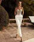 Tuta intera donna jumpsuit pantaloni elegante bianco oro slim corpetto 22104