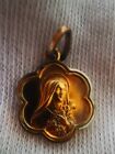TINY Gold over Sterling Silver Pendant Virgin Mary Flower Bouquet Madonna Halo