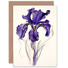 Single Iris Watercolour Flower Bloom Birthday Mothers Day Blank Greeting Card