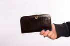 Vintage Brown Croc Pattern Leather Purse - Real Calf Leather 60s 70s
