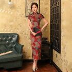 Elegante abito lungo cinese da donna stampato in raso Cheongsam Qipao nero