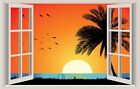 WALL STICKERS ADESIVI MURALI Spiaggia al tramonto Trompe L oeil beach finestra