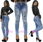 Jeans donna strappati vita bassa Denim skinny slim pittura elasticizzati   1087H