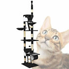 Albero tiragraffi a soffitto per gatti 240-260cm nero/bianco cuccette e amache