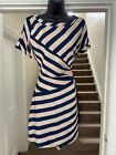 Diane Von Furstenberg Knee Length Dress • Beige With Blue Stripes • Size 6