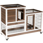 PawHut Wooden Indoor Rabbit Hutch Elevated Bunny Cage with Enclosed Run W/ Wheel